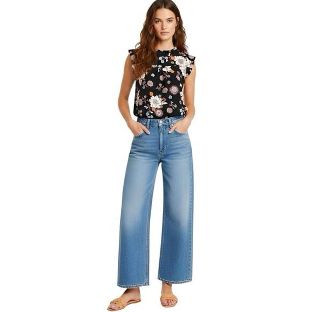 Monteau Womens Blouse Small Short Sleeve Bohemian Boho Floral Romantic Ruffle